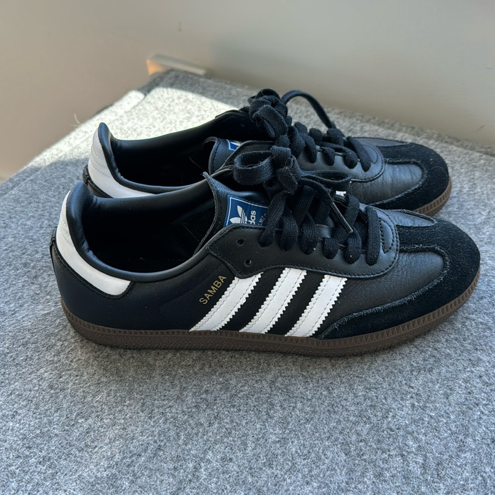 adidas Samba Black Leather Sneakers with White Stripes